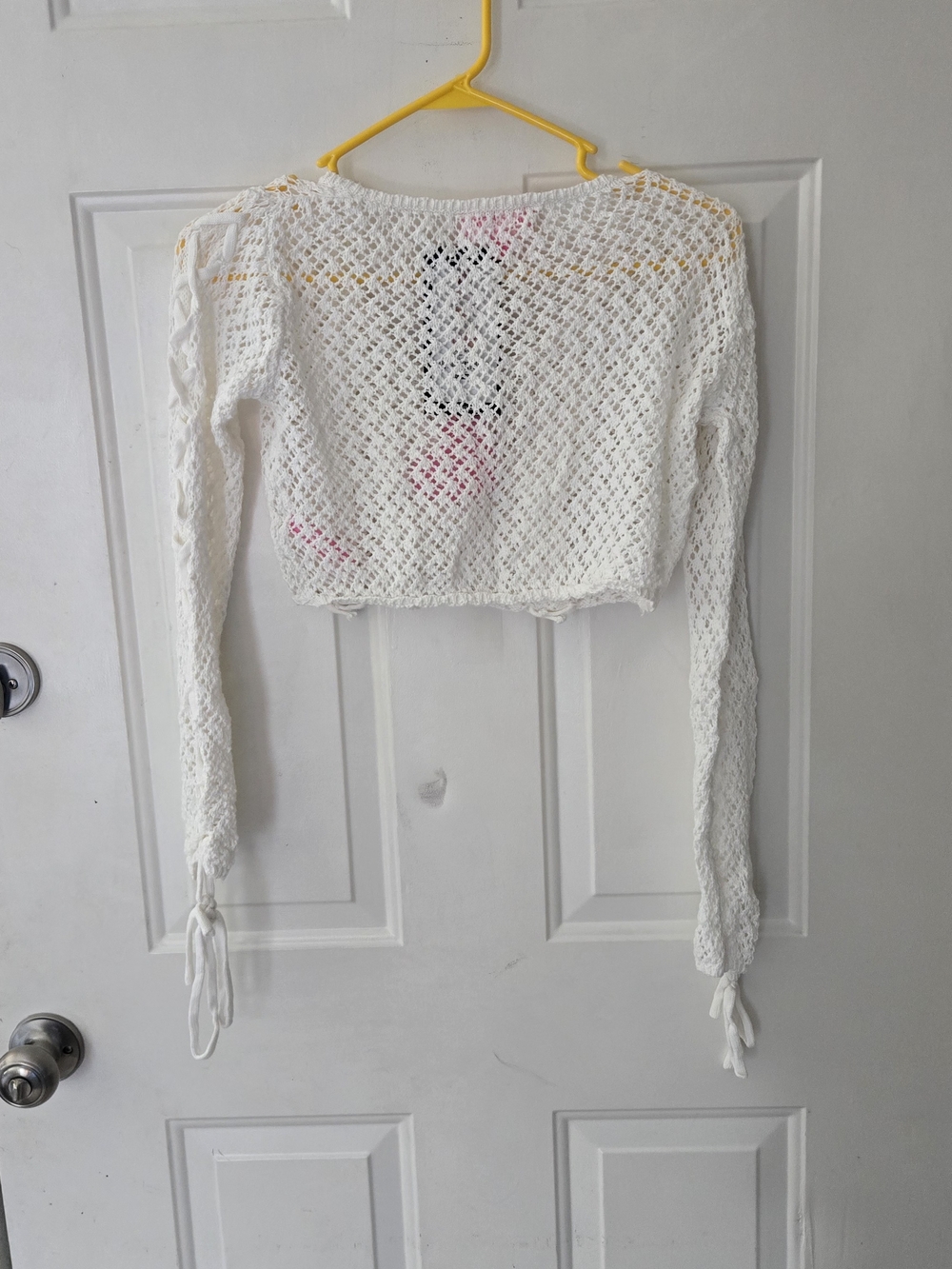 Sugar Thrillz White Crochet Long-Sleeve Crop Top